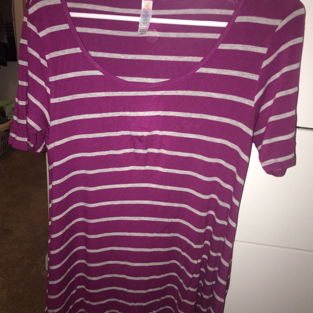 XXs Perfect T - purple with gray stripes. Lularoe